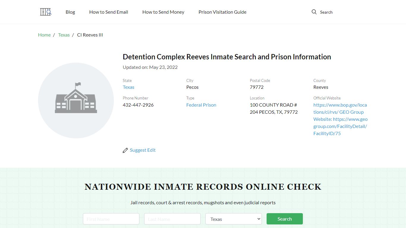 Detention Complex Reeves Inmate Search, Visitation, Phone ...