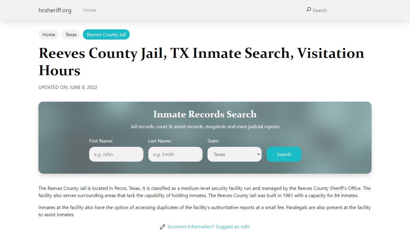 Reeves County Jail, TX Inmate Search, Visitation Hours